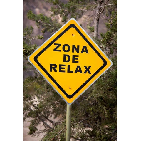 Argentina, Mendoza, Potrerillos Spa road sign White Modern Wood Framed Art Print by Kaveney, Wendy