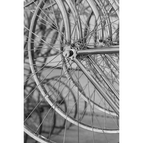 Metal bicycle wheels Black Modern Wood Framed Art Print by Hopkins, Cindy Miller