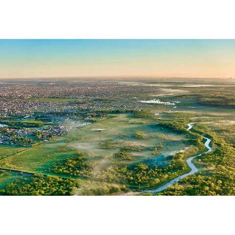 Landing path to Ezeiza EZE Buenos Aires International Airport  Black Modern Wood Framed Art Print by Molinari, Michele