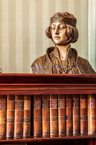 Argentina- Buenos Aires. Medieval bust of a woman. Black Ornate Wood Framed Art Print with Double Matting by Haseltine, Tom