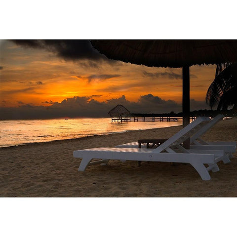 Belize-Sunrise over the Caribbean Ocean Black Modern Wood Framed Art Print with Double Matting by Norring, Tom