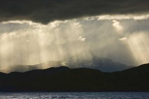 Chile, Torres del Paine NP Crepuscular rays Black Ornate Wood Framed Art Print with Double Matting by Grall, Don