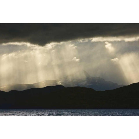 Chile, Torres del Paine NP Crepuscular rays Black Modern Wood Framed Art Print by Grall, Don