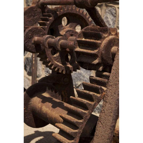 South America, Chile, Zapallar Rusted gears Black Modern Wood Framed Art Print by Kaveney, Wendy