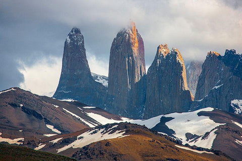 These are the source for the name of the park- the towers-or Torres of Paine White Modern Wood Framed Art Print with Double Matting by Ostrowitz, Mallorie