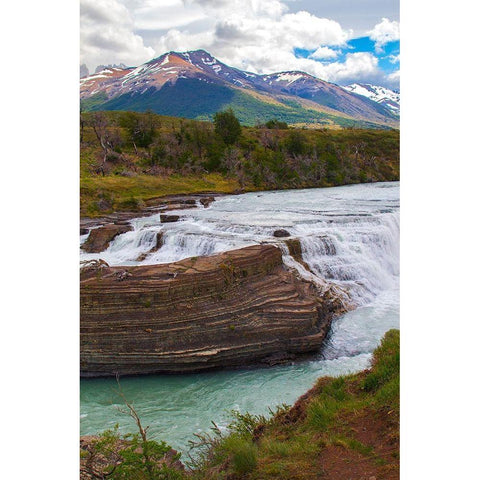 Located with Parc Nacional Torres del Paine-this lake has a runoff through rocks creating rapids Black Modern Wood Framed Art Print by Ostrowitz, Mallorie