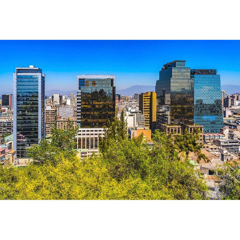 Modern and old buildings overview Vitacura Highway Mountains-Santiago-Chile Black Modern Wood Framed Art Print by Perry, William