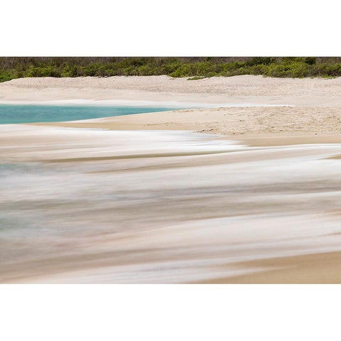 Surf pattern washing up on white sandy beach-Espanola Island-Galapagos Islands-Ecuador Black Modern Wood Framed Art Print by Jones, Adam