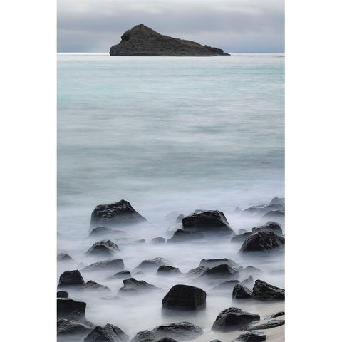 Waves crashing over lava rocks on shoreline of Espanola Island-Galapagos Islands-Ecuador Black Modern Wood Framed Art Print by Jones, Adam