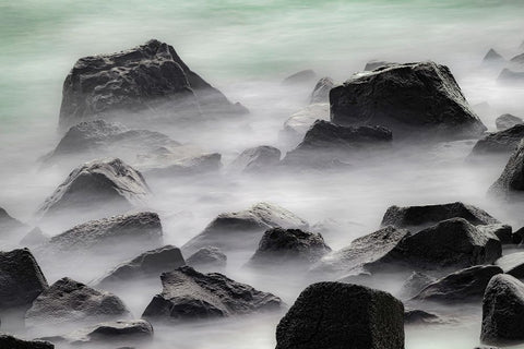 Waves crashing over lava rocks on shoreline of Espanola Island-Galapagos Islands-Ecuador Black Ornate Wood Framed Art Print with Double Matting by Jones, Adam