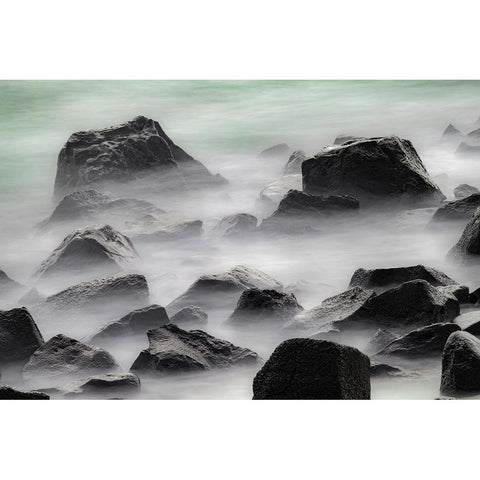 Waves crashing over lava rocks on shoreline of Espanola Island-Galapagos Islands-Ecuador Black Modern Wood Framed Art Print by Jones, Adam