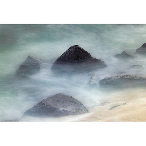 Waves crashing over lava rocks on shoreline of Espanola Island-Galapagos Islands-Ecuador Gold Ornate Wood Framed Art Print with Double Matting by Jones, Adam