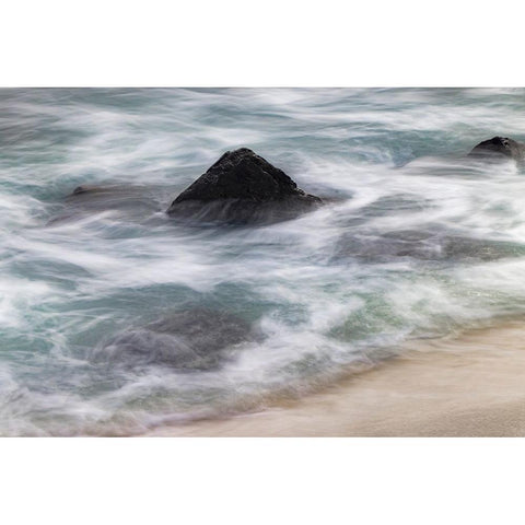 Waves crashing over lava rocks on shoreline of Espanola Island-Galapagos Islands-Ecuador Black Modern Wood Framed Art Print by Jones, Adam