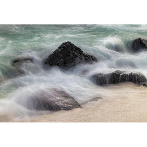 Waves crashing over lava rocks on shoreline of Espanola Island-Galapagos Islands-Ecuador Black Modern Wood Framed Art Print by Jones, Adam