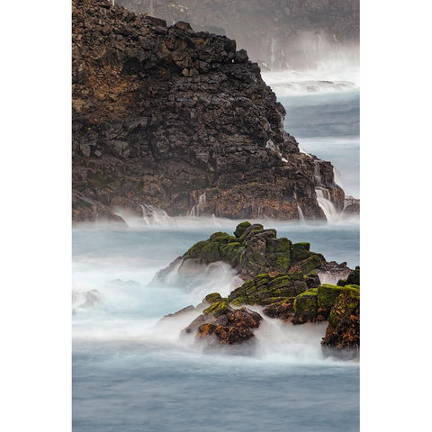 Waves crashing over lava rocks on shoreline of Espanola Island-Galapagos Islands-Ecuador Black Modern Wood Framed Art Print with Double Matting by Jones, Adam