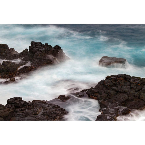 Waves crashing over lava rocks on shoreline of Espanola Island-Galapagos Islands-Ecuador Gold Ornate Wood Framed Art Print with Double Matting by Jones, Adam
