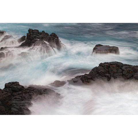 Waves crashing over lava rocks on shoreline of Espanola Island-Galapagos Islands-Ecuador Black Modern Wood Framed Art Print by Jones, Adam