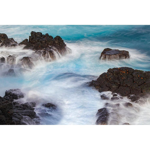 Waves crashing over lava rocks on shoreline of Espanola Island-Galapagos Islands-Ecuador Black Modern Wood Framed Art Print by Jones, Adam