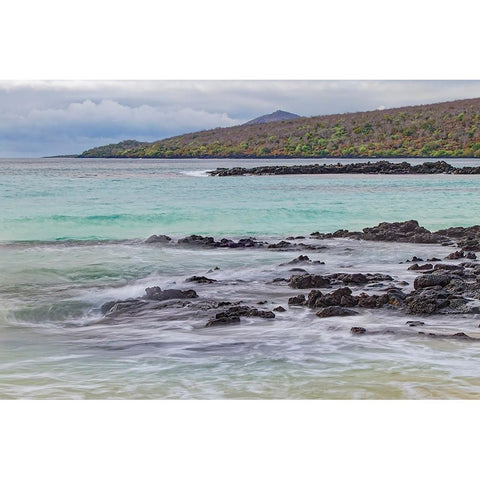 Small waves on lava rocks along shoreline of Floreana Island-Galapagos Islands-Ecuador Black Modern Wood Framed Art Print with Double Matting by Jones, Adam