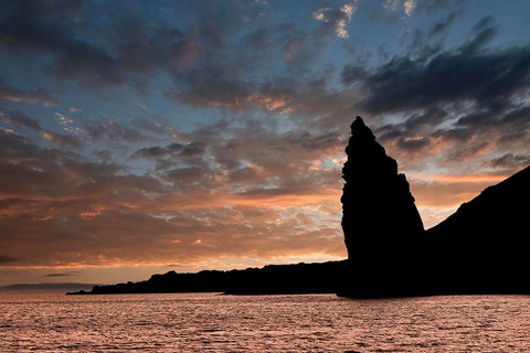 Pinnacle Rock at sunset-Bartholomew Island-Galapagos Islands-Ecuador White Modern Wood Framed Art Print with Double Matting by Jones, Adam