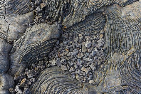 Recent Pahoehoe lava flow-Sullivan Bay-Santiago Island-Galapagos Islands-Ecuador Black Ornate Wood Framed Art Print with Double Matting by Jones, Adam