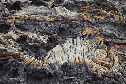 Recent Pahoehoe lava flow-Sullivan Bay-Santiago Island-Galapagos Islands-Ecuador White Modern Wood Framed Art Print with Double Matting by Jones, Adam