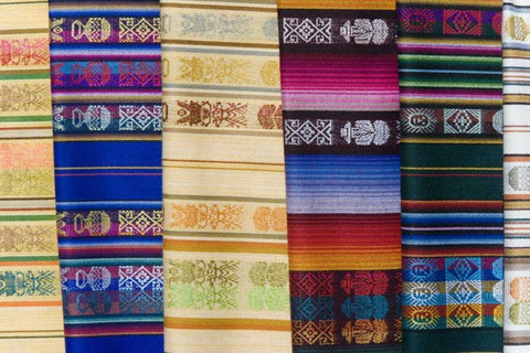 Ecuador, Quito Shawls displayed at market Black Ornate Wood Framed Art Print with Double Matting by Morris, Arthur