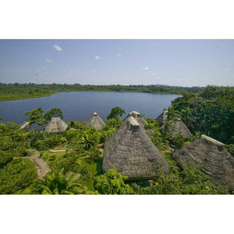 Ecuador, Napo Wildlife Center Huts and lake Black Modern Wood Framed Art Print with Double Matting by Williams, Joanne