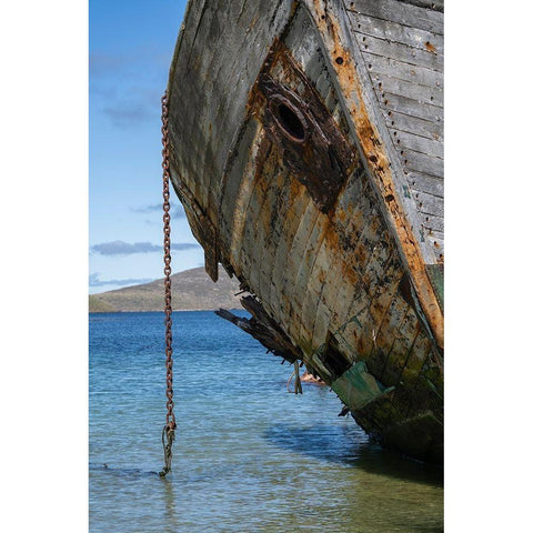 Falkland Islands-New Island Grounded and abandoned ship on shore  Black Modern Wood Framed Art Print by Jaynes Gallery