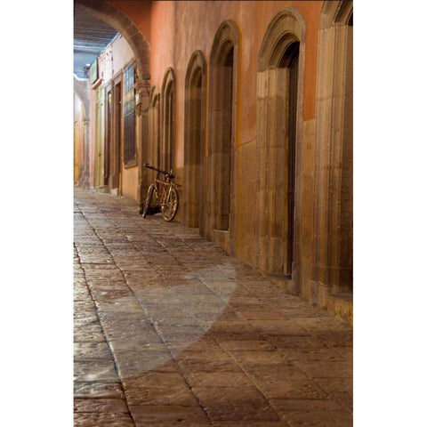 Mexico, Sidewalk with bicycle and archways Black Modern Wood Framed Art Print with Double Matting by Rotenberg, Nancy