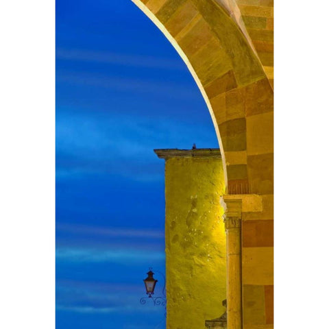 Mexico, Evening sky and light on church archway Black Modern Wood Framed Art Print by Rotenberg, Nancy