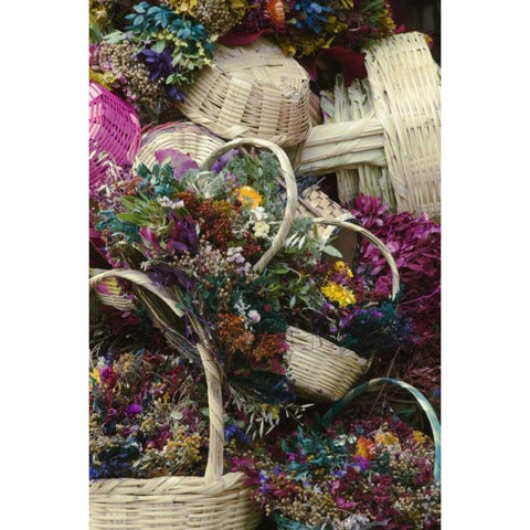 Mexico, Dried Flowers at Outdoor Market Black Modern Wood Framed Art Print by Rotenberg, Nancy