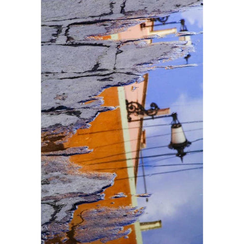 Mexico, Lantern reflection in puddle Black Modern Wood Framed Art Print by Rotenberg, Nancy