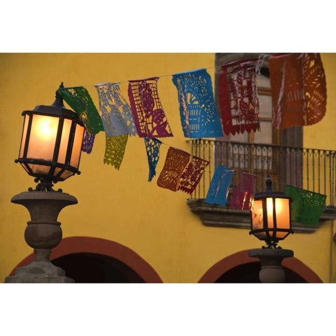 Mexico Lantern with string of flags on them Black Modern Wood Framed Art Print with Double Matting by Rotenberg, Nancy