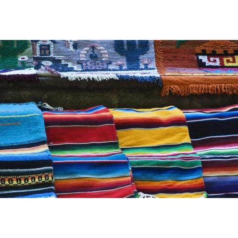 Mexico Mexican rugs for sale at market Gold Ornate Wood Framed Art Print with Double Matting by Rotenberg, Nancy