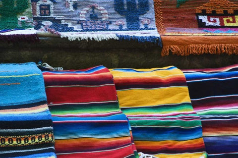 Mexico Mexican rugs for sale at market White Modern Wood Framed Art Print with Double Matting by Rotenberg, Nancy