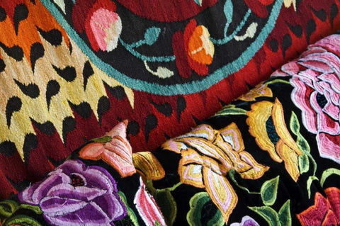 Mexico Colorful textiles Black Ornate Wood Framed Art Print with Double Matting by Rotenberg, Nancy