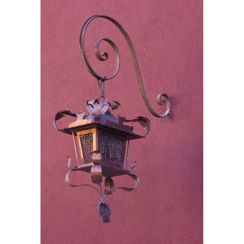 Mexico Copper lamp hung from pink-purple wall Gold Ornate Wood Framed Art Print with Double Matting by Young, Bill