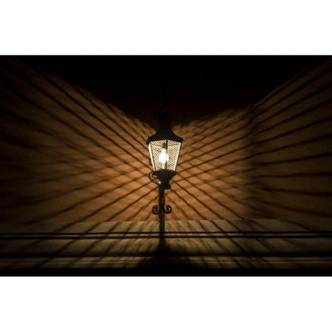 Mexico Wire cage lamp at night creates shadows Black Modern Wood Framed Art Print by Young, Bill