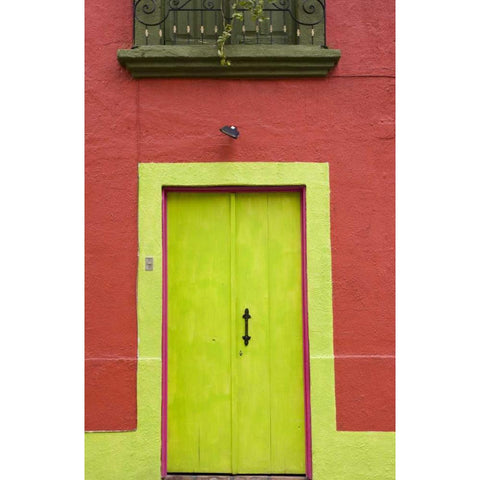 Mexico, Tlaquepaque Wall with lime green door Black Modern Wood Framed Art Print with Double Matting by Young, Bill