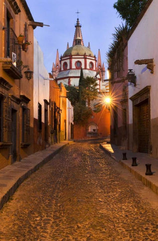 Mexico Early morning street scene White Modern Wood Framed Art Print with Double Matting by Rotenberg, Nancy