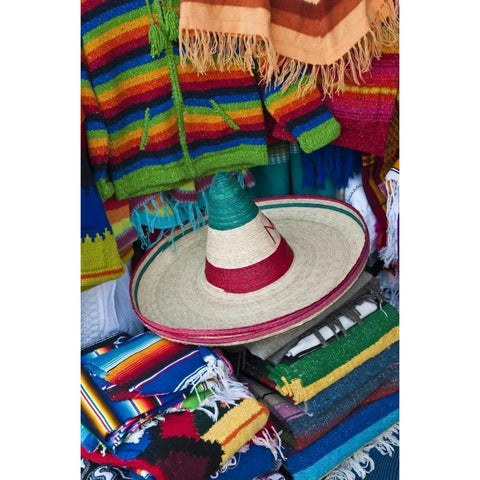 Mexico, Teotihuacan Sombrero and blankets Black Modern Wood Framed Art Print by Rotenberg, Nancy