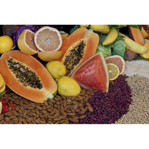 Mexico, Tecate Display of fruit, nuts and grains Black Modern Wood Framed Art Print by Paulson, Don