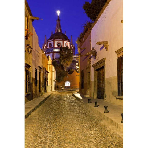 Mexico Night street scene with La Parroquia Black Modern Wood Framed Art Print by Paulson, Don