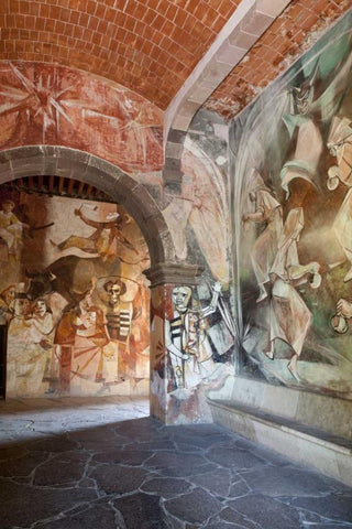 Mexico Wall paintings inside Art Institute White Modern Wood Framed Art Print with Double Matting by Paulson, Don