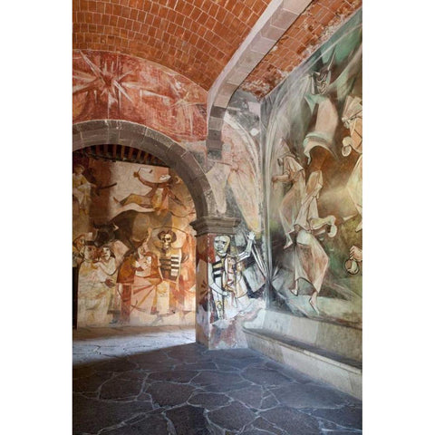 Mexico Wall paintings inside Art Institute Black Modern Wood Framed Art Print by Paulson, Don