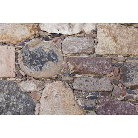 Mexico Detail of traditional stone work on wall Black Modern Wood Framed Art Print by Paulson, Don