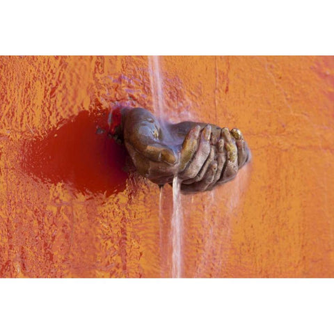 Mexico Fountain of water in cupped hands Black Modern Wood Framed Art Print by Paulson, Don