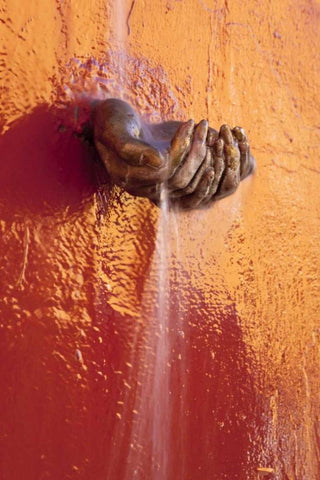 Mexico Fountain of water in cupped hands White Modern Wood Framed Art Print with Double Matting by Paulson, Don