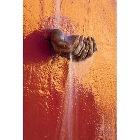 Mexico Fountain of water in cupped hands Black Modern Wood Framed Art Print by Paulson, Don